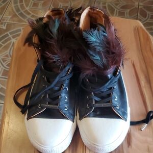 Elegant Black and White Feathered Sneakers